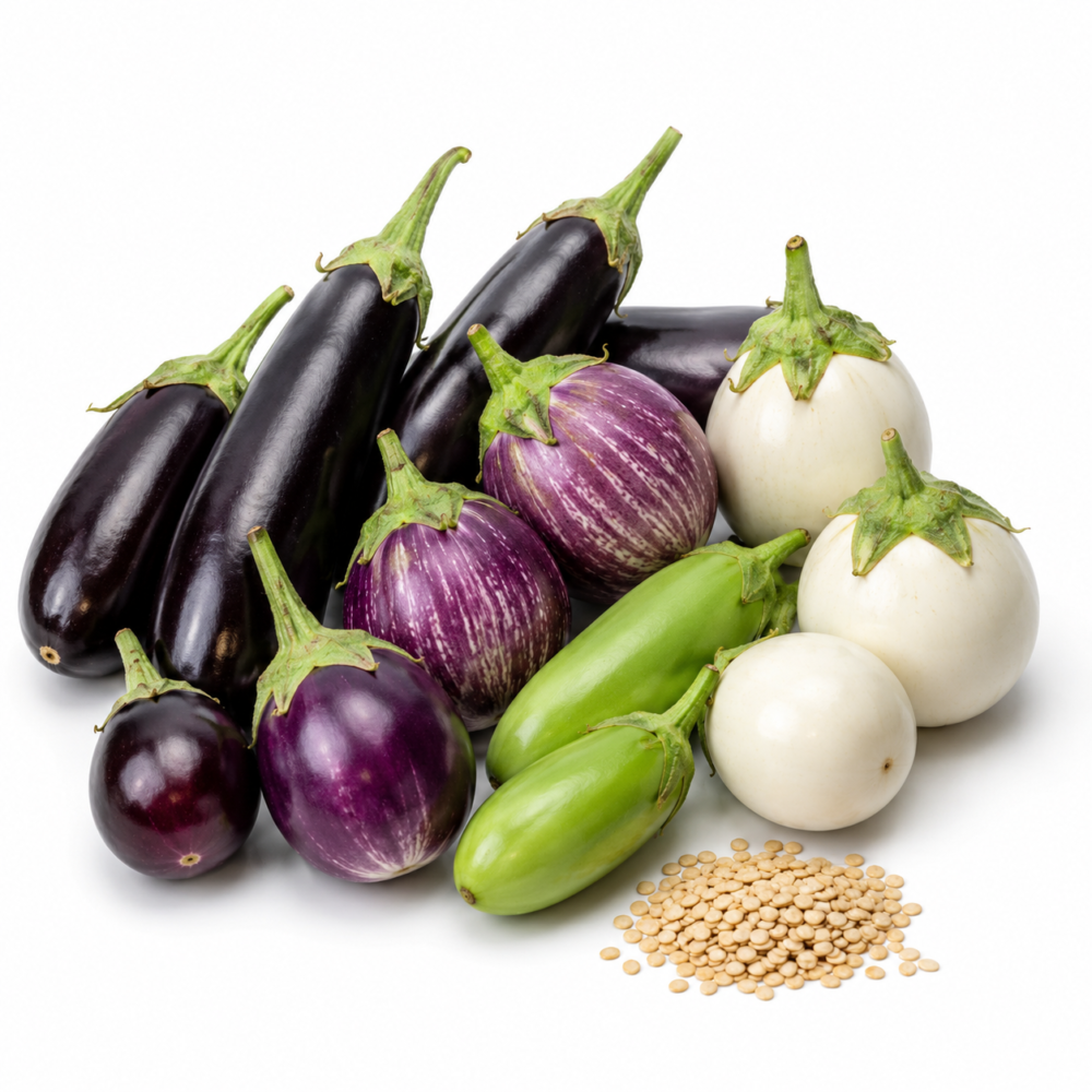 Brinjal Seeds – Mixed Variety Collection for Home Vegetable Gardens | 120 Seeds